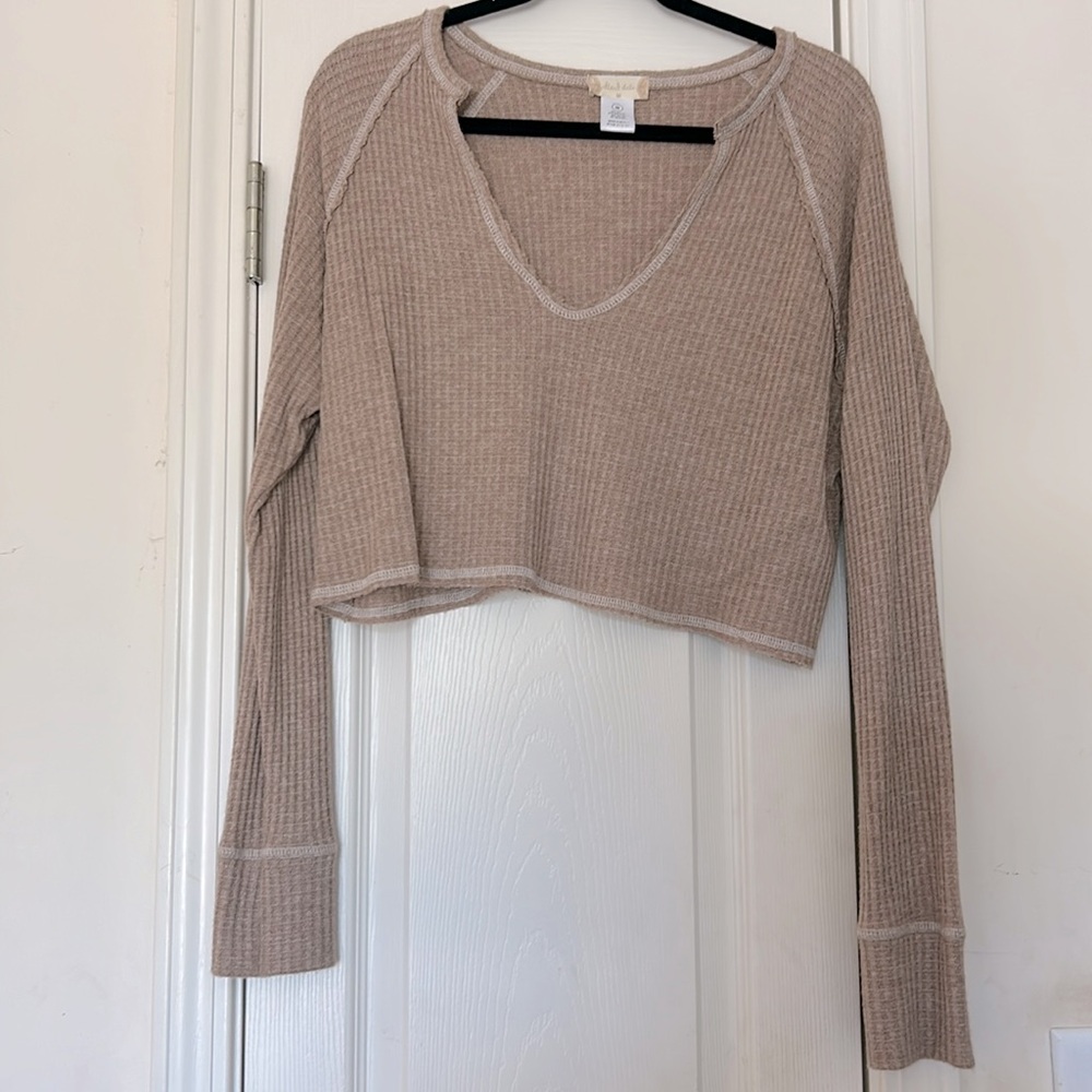 Altar’d State light pink/tan cropped long sleeve shirt